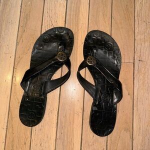 Tory Burch Sandals- Black with Silver logo- size 7.5